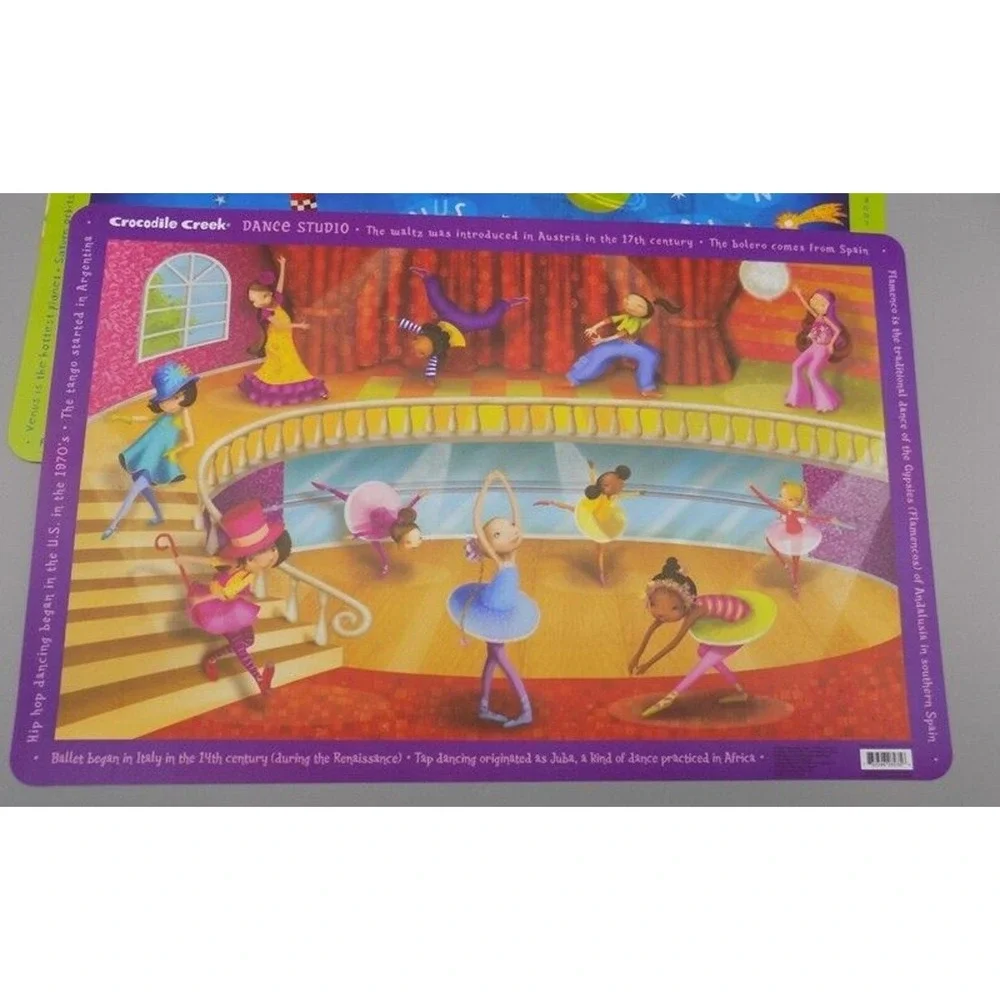 4 Crocodile Creek Homeschool Placemats 17x11 Education Dance Planets Basketball